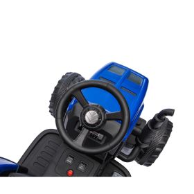 Blue, 12V7AH Battery-Powered Toy Tractor with Trailer, Remote Control, Kids' Electric Excavator Vehicles with 2x35W Dual Motor, Treaded Tires, LED Lig