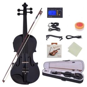 [Do Not Sell on Amazon]Glarry GV102 4/4 Solid Wood EQ Violin Case Bow Violin Strings Shoulder Rest Electronic Tuner Connecting Wire Cloth Black
