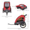 Aosom Bike Trailer for Kids 3 In1 Foldable Child Jogger Stroller Baby Stroller Transport Carrier with Shock Absorber System Rubber Tires Adjustable Ha