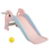 2 in 1 Slide, Toddler Freestanding Extra Long Slide with Basketball Hoop & Ball, Indoor Outdoor, Pink