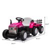 Pink, 12V7AH Battery-Powered Toy Tractor with Trailer, Remote Control, Kids' Electric Excavator Vehicles with 2x35W Dual Motor, Treaded Tires, LED Lig