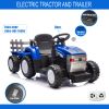 Blue, 12V7AH Battery-Powered Toy Tractor with Trailer, Remote Control, Kids' Electric Excavator Vehicles with 2x35W Dual Motor, Treaded Tires, LED Lig