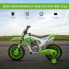 Aosom 12V Kids Motorcycle Dirt Bike Electric Battery-Powered Ride-On Toy Off-road Street Bike with Charging Battery, Training Wheels Green