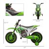 Aosom 12V Kids Motorcycle Dirt Bike Electric Battery-Powered Ride-On Toy Off-road Street Bike with Charging Battery, Training Wheels Green