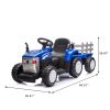 Blue, 12V7AH Battery-Powered Toy Tractor with Trailer, Remote Control, Kids' Electric Excavator Vehicles with 2x35W Dual Motor, Treaded Tires, LED Lig