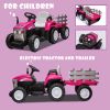 Pink, 12V7AH Battery-Powered Toy Tractor with Trailer, Remote Control, Kids' Electric Excavator Vehicles with 2x35W Dual Motor, Treaded Tires, LED Lig